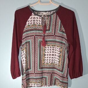 SUN SALE Anthropologie THML Boho Tassel Tie Blouse Size Small Trendy Lightweight